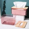 Vävnadsboxar servetter Transparent plastlåda med träskydd Hem Bilhållare Case Organizer Dekor TS3