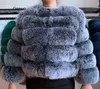 Women Warm Faux Fur Coat Short Winter Jacket Outerwear Blue Fake Coats for Arrival Promotion 211220
