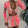 Womens Sexy Clothing 2 Two Piece Dresses Printed Lace-up T-shirt Bodycon Mini Skirts Outfits Short Set Fashion Streetwear Nightclub Clothes