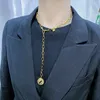 Collar creativo de acero inoxidable de 18k Gold Sliver Mujer Hip Hop Queen Head Coin Love Carta Collares colgantes de Chokers JE2798