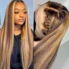 6X6 Lace Front Wig Highlight Straight Human Hair Lace Closure Wigs 30inch Pre Plucked P4/27 Lace Clsoure Human Hair Wigs