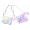 Schattige kinderen regenboog portemonnees en handtassen kawaii meisjes pluche crossbody tassen voor vrouwen eenhoorn faux bont kleine portemonnee dames munten tas