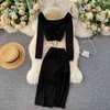 Femmes automne conception cordon à manches longues hauts + taille haute Sexy jupe fendue deux pièces ensemble coréen Streetwear ensemble 210419