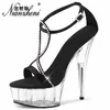 Mclubgirl 15cm Heels Solid Color Classic Buckle Round Head Water Drill Rivet Sexy Nightclub Bag With Crystal Sandals LYP