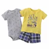 2018 Moda Baby Boy Verão Conjunto de Roupas Crianças 100% Roupas de Algodão Bodysuit Curto + Shorts + T-shirt 3 Pcs Recém-nascidos Roupas de bebê G1023