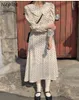 Vintage Dot Slim Kleid Frauen Hohe Taille Hüfte Eine Linie Lange Vestidos Peter Pan Kragen Pullover Hülse Robe Frühling 210422
