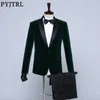 Pyjtrl Mens Klassieke Tweedelige Set Zwart Groen Paars Bourgondië Blauw Fluwelen Pakken Bruiloft Bruidegom Prom Dress Tuxedo Kostuum Homme X0909