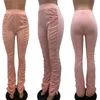 Calças femininas capris mulheres cintura alta 2021 calças de alargamento nervuroso calças empilhadas leggings legger estiramento Barra de sino flared