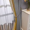 Curtain & Drapes Custom High Quality Modern Simplicity Embroidery Splicing Silk Gray Lace Gold Blackout Valance Tulle Panel M1166294P