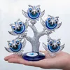 HD Blue Evil Eye Tree Feng Shui Owl Décoratif Collection Cadeau de pendaison de crémaillère pour la protection, bonne chance et prospérité 210929