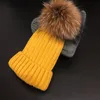 2021 Winter Hat for Women High Quality Beanies Cap Real Raccoon Fur Pompom Bonnet Femme Girls Casual9254106