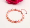 Mode Smycken Kvinnor Lady Heart Mark 925 Charm Armband 7mm Naturligt sötvattenspärla Armband Vit Rosa Färg Rosa Lila