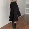 Cargo Black Punk High Waist Streetwear Gothic Irregular split Loose Midi Skirt Korean Women Harajuku Grey pleated skirt 210421