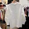 Elegante lace borda retalhos mulheres butiled camisas brancas blusas mola manga longa mulheres tops coreano chique blusas mujer 210514