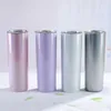 Sublimasyon Tumbler 20oz Glitter Paslanmaz Çelik Sıska Sıska Tumber Gökkuşağı Tumblers Vakum Yalıtımlı Bira Kahve Kupaları Samanlı