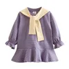 Baby verse jurk lente kid's kleding peuter kind gestreepte tops met verwijderbare sjaal lange mouw losse jurken voor meisjes 210701