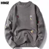 HMZ Winter Knit Embroidery Sweater Men Harajuku Hip Hop Streetwear Pullover Jumper Men Clothing Fashion Cartoon Couple Sweaters