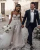 Sexy Sweetheart Tulle A Line Wedding Dresses Romantic Lace Appliques Beaded Bohemian Country Bridal Gowns Open Back Sweep Train Second Reception Dress AL2119