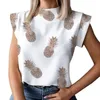 Vrouwen ketting print blouse shirts zomer casual stand nek truien tops dame mode schattige oog korte mouw blusa dames blouses