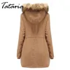 タタリア女性冬の暖かいコーデュロイパーカー長袖ビッグファーカラー厚いパーカーのジャケット210514