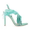 Magnifique bout ouvert plumes en peau de mouton chaussures de mariage talons hauts 9.5 CM bal soirée pompe mariée dame robe formelle Stiletto champagne turquoise