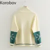 Korobov New Cute Cartoon Rabbit Contrast Color Pullovers Snowflake Pattern Long Sleeve Turtleneck Sweater Women Pull Femme 210430