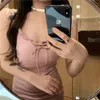 Casual Jurken 2021 Koreaanse Prom Dames Mini Korte Wrap Sexy Slip Mouwloze Partij Roze Bodycon Tunieken Bag Heup Zomer Lichte Jurk