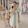 Women Square Neck Short Puff Sleeve Dress Cute Large Size Fit Lady Fashion Summer Arrivals 2H111 210526