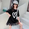 Girls T-shirt Dress for Summer Children's Clothing of Kids Fashion Trend Love Printing Dress for 5-14 Year Old Girls Q0716