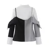 TWOTWINSYTLE Hit Color Patchwork Blouse For Female Lapel Long Sleeve Casual Korean Shirt Women Clothing Fashion 210517