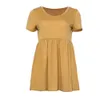 女性のカジュアルな色の色のフリルホワイトティーシャツの女性半袖VネックAラインプルオーバートップ210526のための夏のルーズTシャツ