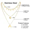 3 Layer Chains Stainless Steel Star Choker For Woman Girls Multilayer Horn Round Disc Moon Tassel Pendant Necklaces G220310