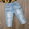 6 M-4Y Yaz Çocuk Kız Giysileri Set Ayçiçeği Ruffles T Gömlek Kot Denim Pantolon Kıyafetler Moda Kostümleri 210515