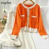 Neploe Sweet Cute Suit O-neck Chic Exquisite Button Panelled Knitted Cardigans + Straight Wide Leg Pants Autumn 2 Piece Set 210423