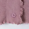 Elegant Pink Splicing Petal Sleeve Sweater Women Single-Breasted Female Short Soft Flexible Knitted Outwear 210520