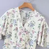 Bbwm zoete vrouwen bloemenprint chiffon ruche jurk vrouwelijke korte mouw v hals sjerpen casual vakantie vestido zomerjurk 210520