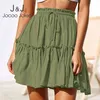 Jocoo Jolee Women Vintage Krótkie spódnice swobodne boho plisowane linię mini z szarfią letnią plażę wakacyjną 210721