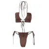 Vamos Todos Yaz Kahverengi String Bikini 2 Parça Set Kadınlar Seksi Plaj Kıyafet Banyo Yüzme Takım Mayo Boyutu 2202261316496