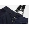 Jeans Dames Denim Harem Broek Streetwear Casual Vintage Design Button Pockets Decor Hoge Taille Schouderbanden Denim Broeken 210417