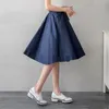 ハイウエストミディジャンスカート女性エレガントなMidi Denimプリーツスカート韓国風夏のオフィスレディースストリートウェア210421