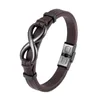 Mode Hommes Noir 8 Mots Conception En Acier Inoxydable Bracelet En Cuir Classique Bracelet 19/21/23 cm Cadeaux de Saint Valentin Pour Les Femmes Lien Chaîne