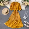 Gaganight Summer Fashion Solid Women Maxi Bodycon Dress Short Sleeve Slim V Neck Pleated Dresses Female Chic Vestidos 210519