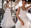 2021 Trouwjurk Vestido de Noiva Sexy Squre Hals Mouwloze Kralen Belt Eenvoudige backless Satin Bridal Town Plus Size Mariage