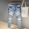 Straatstijl Mode Mannen Jeans Retro Lichtblauw Elastische Slim Fit Ripped Biker Spliced ​​Designer Hip Hop Denim Pants