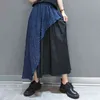 Personality Denim Mesh Patchwork Skirt Women's Summer High Elastic Waist Mid-calf Female Tide 5C992 210427