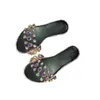 여성용 반짝이 샌들 멋진 보석 플랫 신발 낮은 쐐기 슬라이드 무지개 모조 다이아몬드 플립 플롭 슬리퍼