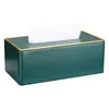 Tissue Boxes & Napkins Marble Golden Rim Box Desktop Washroom Napkin Towel Holder Office Desk Protected Case Metal Edge Ice Crack