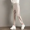 AELEGANTMIS Koreański Dorywczo Office Lady Woolen Plus Size Spodnie Kobiety Miękkie Ciepłe Wysokie Talia Harem Kobiet Proste Spodnie OL 210607