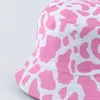 2021 NOUVEAU Mode Coréen Pink Cow imprimé Seau chapeau Femmes Cap de pêche réversible Bob Chapeau Automne Summer Y220301