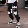 Хип-хоп ленты грузовые брюки мужские бегуны брюки уличные мужские мода мужская эластичная талия трусливые ленты хлопок черный w117 211013